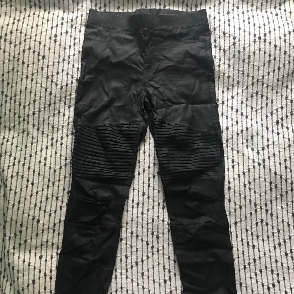 Ooberswank black coated moto jeggings